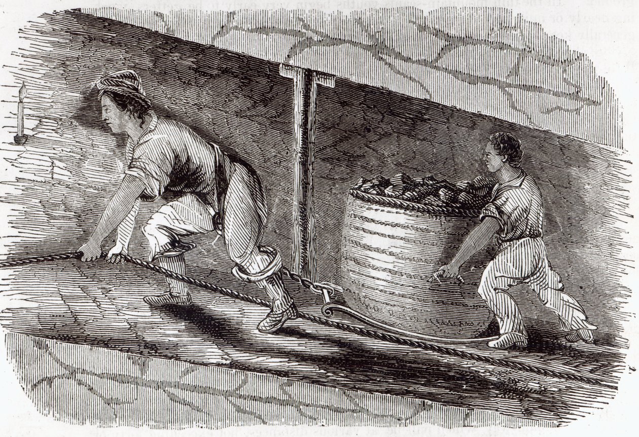 Żeńska szuflada w kopalni węgla w Little Bolton, 1842 autorstwa English School