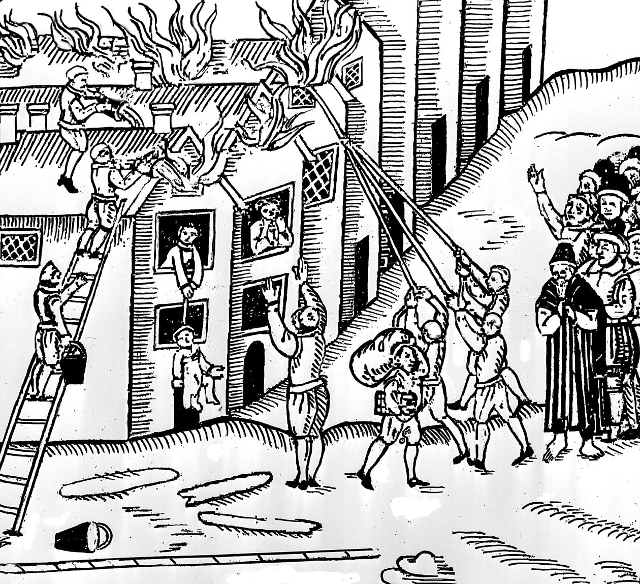 Gaszenie pożarów w Tiverton, Devon, 1612 autorstwa English School