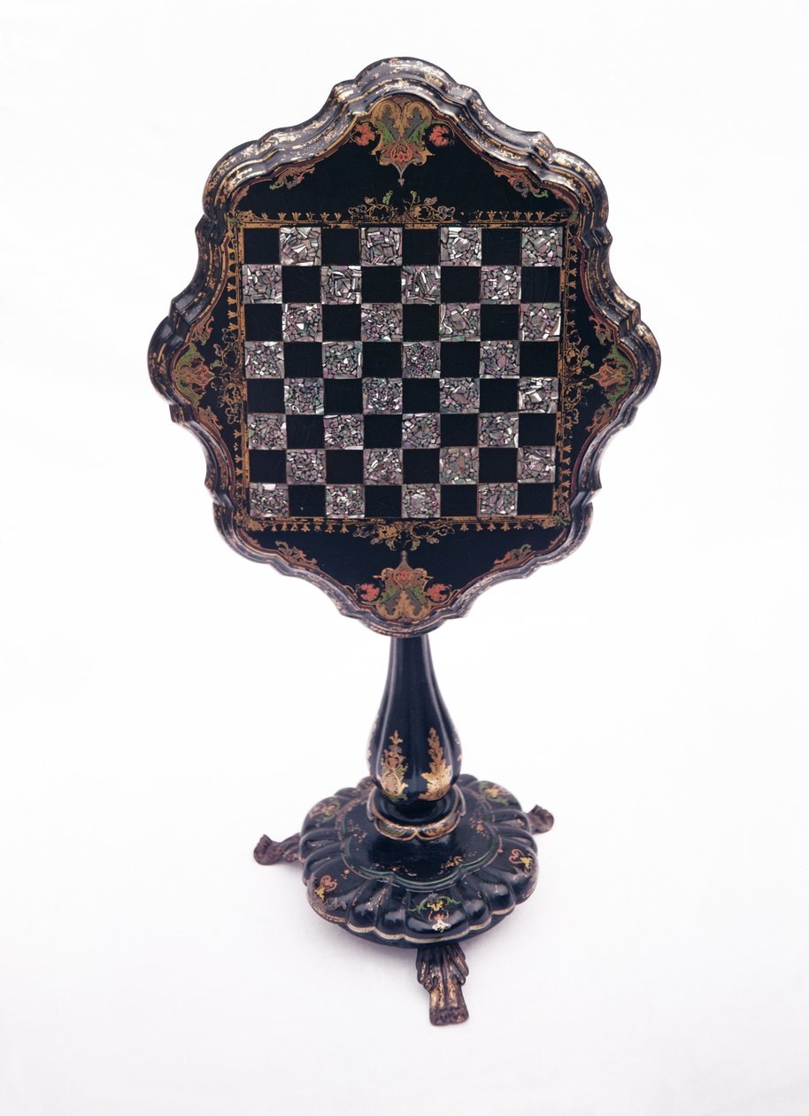 Stół do gier, ok.1850-60 (papier mache inkrustowany masą perłową) autorstwa English School