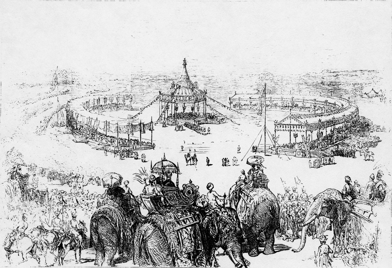 Ogólny widok z lotu ptaka Imperial Durbar w Delhi, opublikowany w Illustrated London News 10 lutego 1877 autorstwa English School