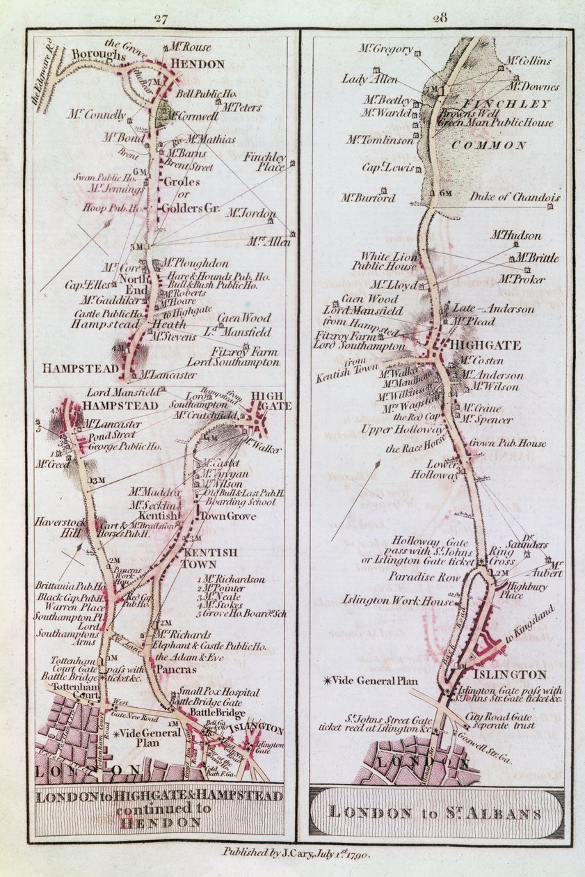 1790 оны 7-р сарын 1-нд Лондонгоос гарч буй Их Хойд зам autorstwa English School