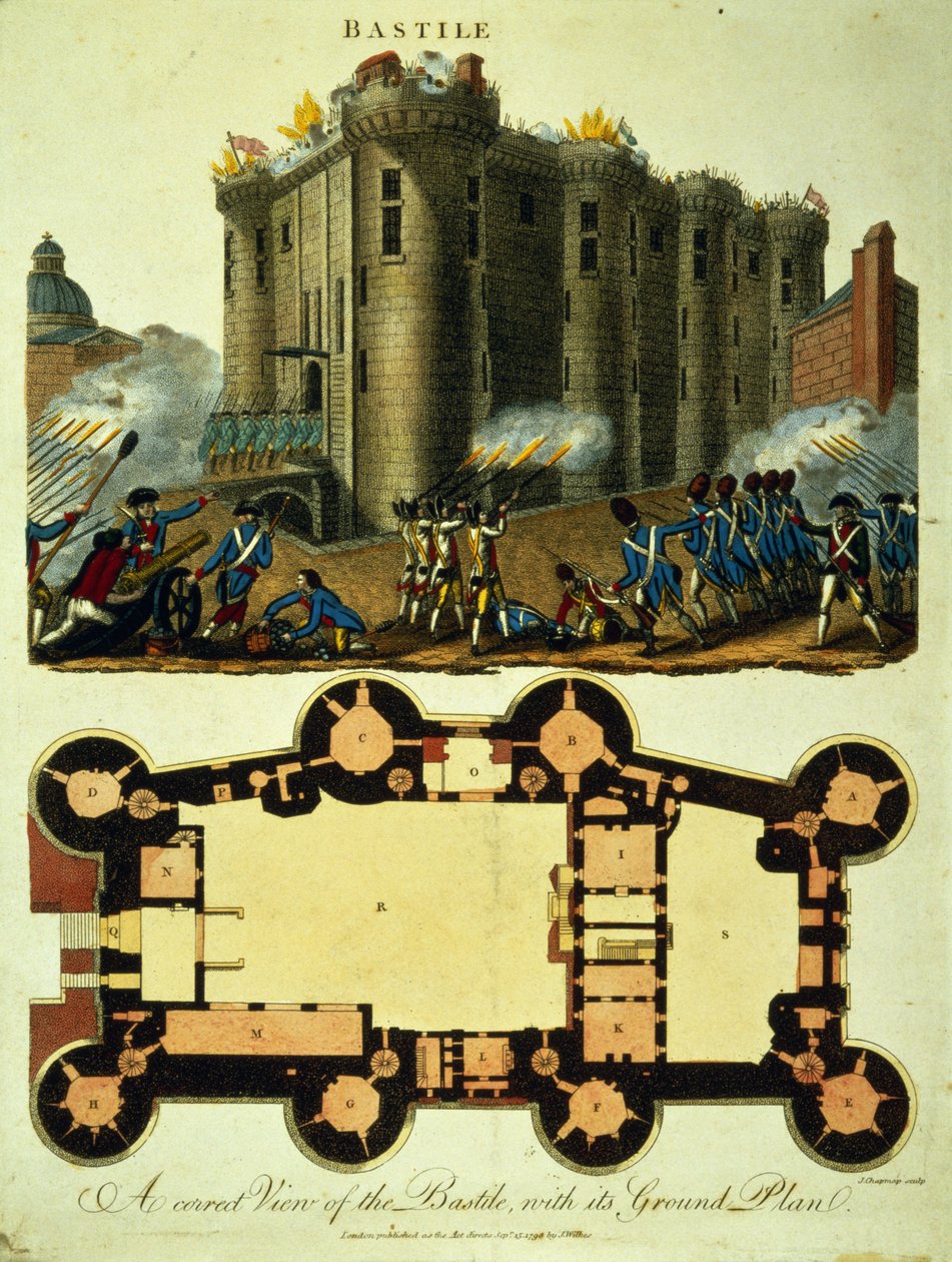 Plan Bastylii, rytowany przez J. Chapmana, 1798 autorstwa English School