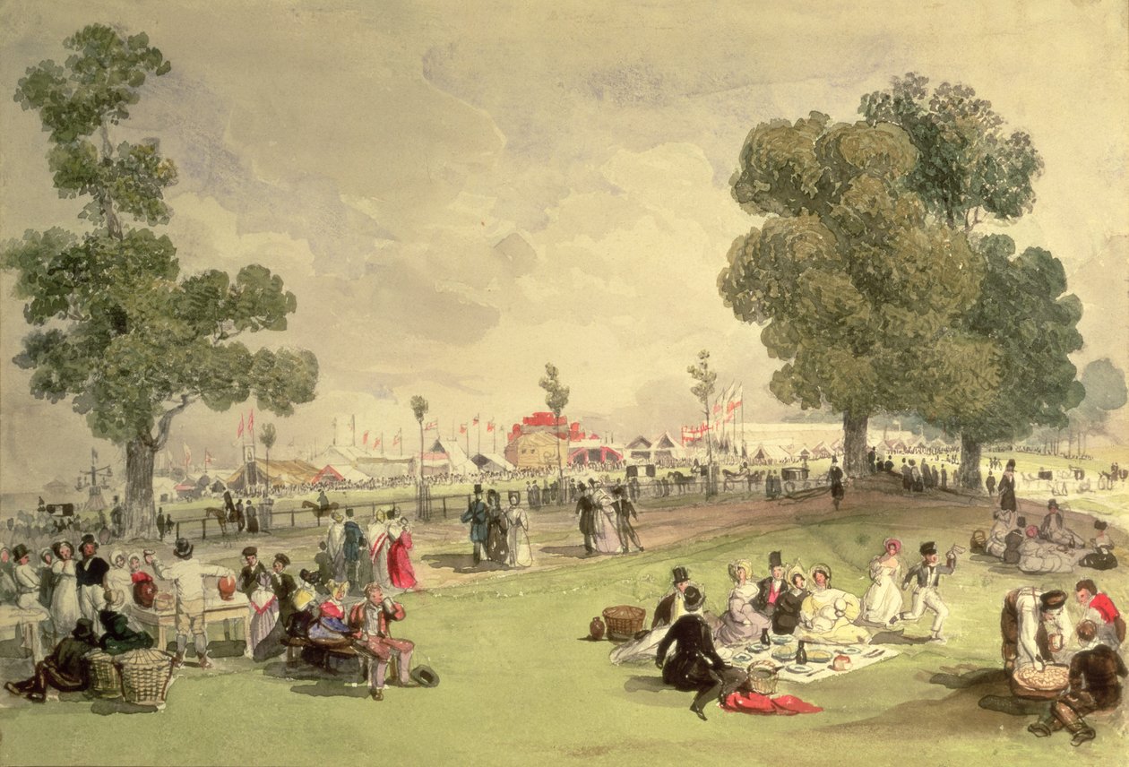 Hyde Park, widok na jarmark koronacyjny, 28 czerwca 1838 (wc na papierze) autorstwa English School