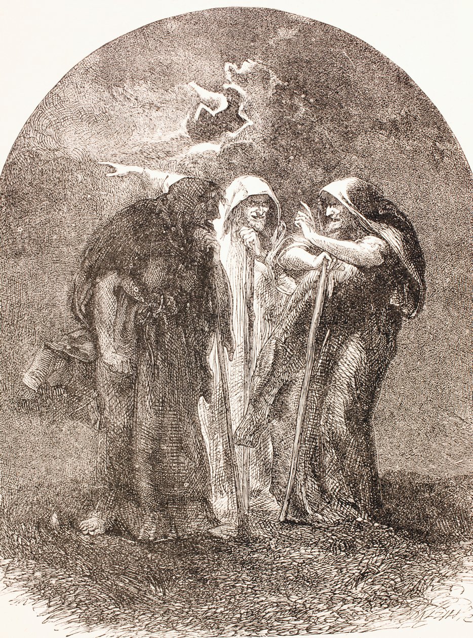 Ilustracja czarownic z Makbeta, z „The Illustrated Library Shakespeare”, opublikowana w Londynie 1890 autorstwa English School