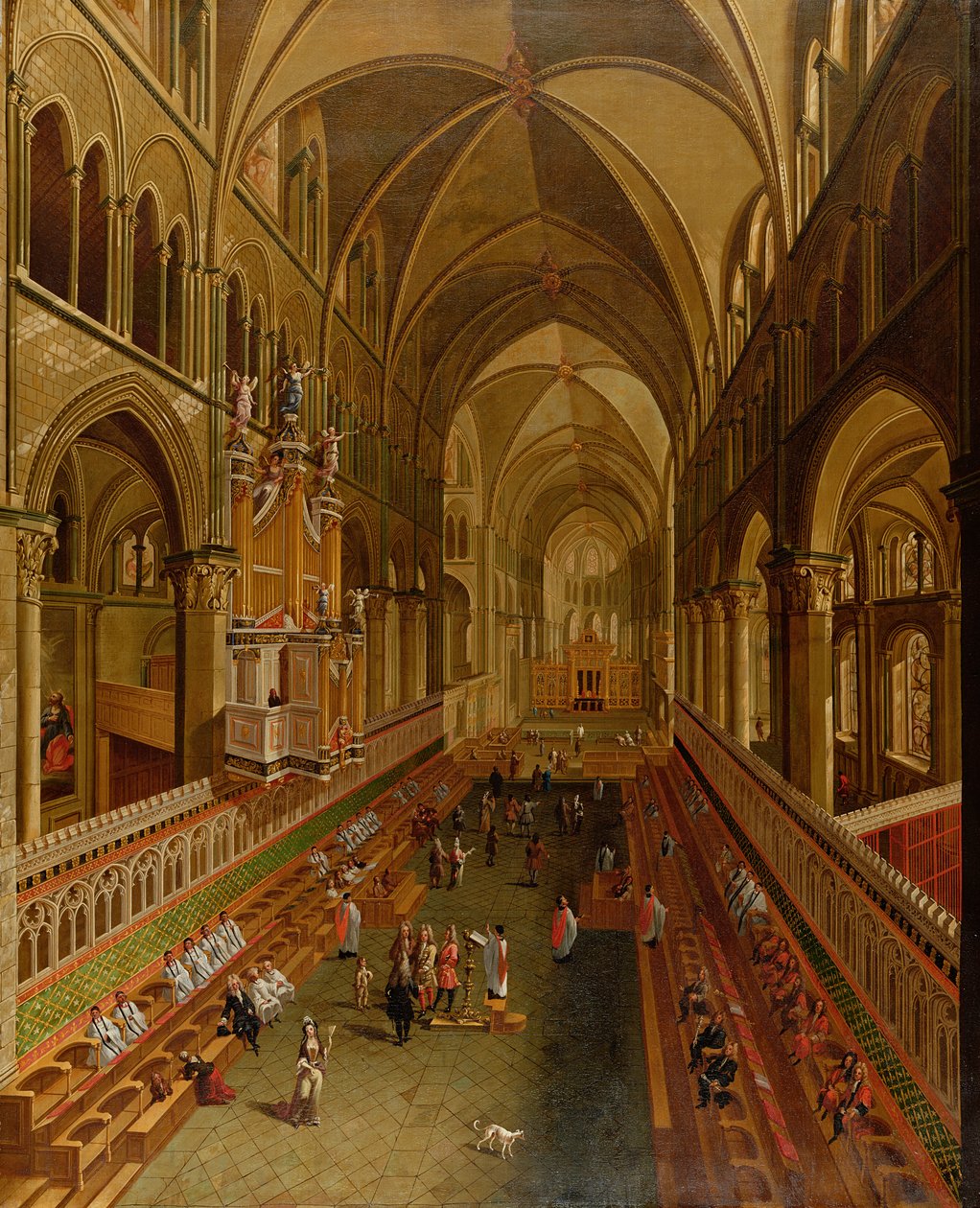 Wnętrze katedry w Canterbury, ok. 1675-1700 autorstwa English School