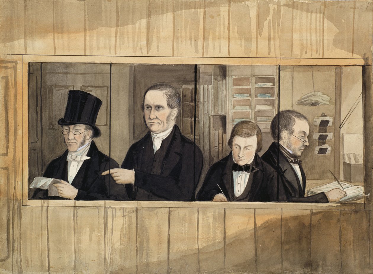 Wnętrze biura panów Charles Greenwood and Company, ok. 1840 (wc na papierze) autorstwa English School