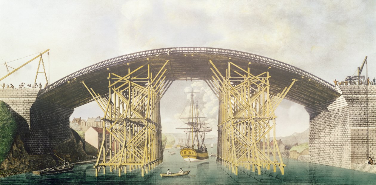 Żelazny most nad zużyciem, 1796 (kolor grawerowany) autorstwa English School