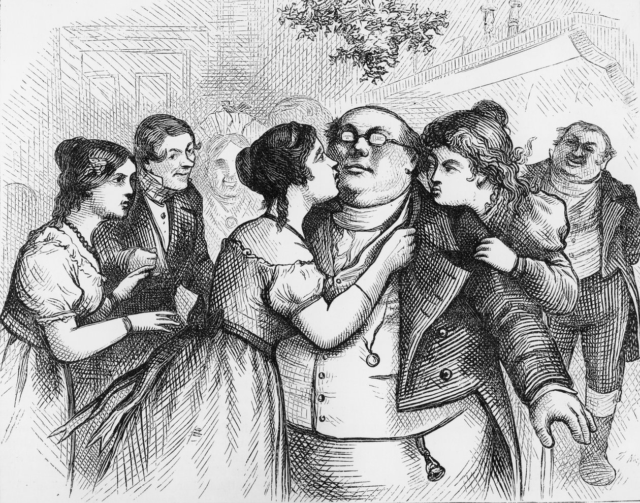 „Miło było widzieć pana Pickwicka w środku grupy”, ilustracja z „The Pickwick Papers” Charlesa Dickensa autorstwa English School