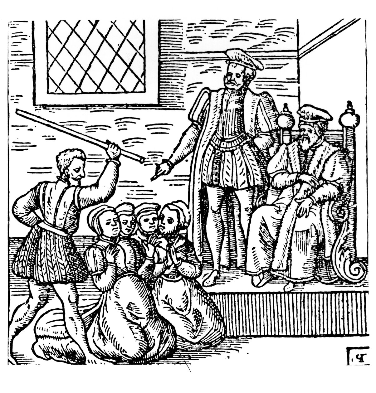 Jakub I (1566-1625) z Anglii i VI Szkocji Examiing the North Berwick Witches, z „Newes from Scotland”, 1591 autorstwa English School