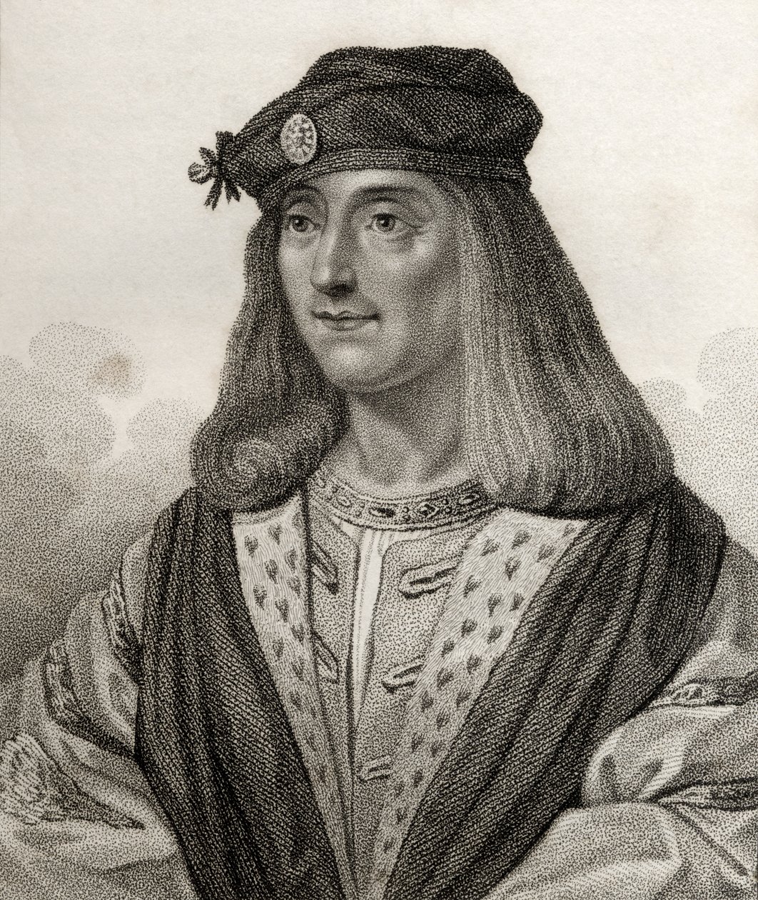 Jakub IV, król Szkocji, sztychowany przez Geremię, ilustracja z „Katalogu autorów królewskich i szlacheckich, tom V”, wydanego w 1806 r. autorstwa English School