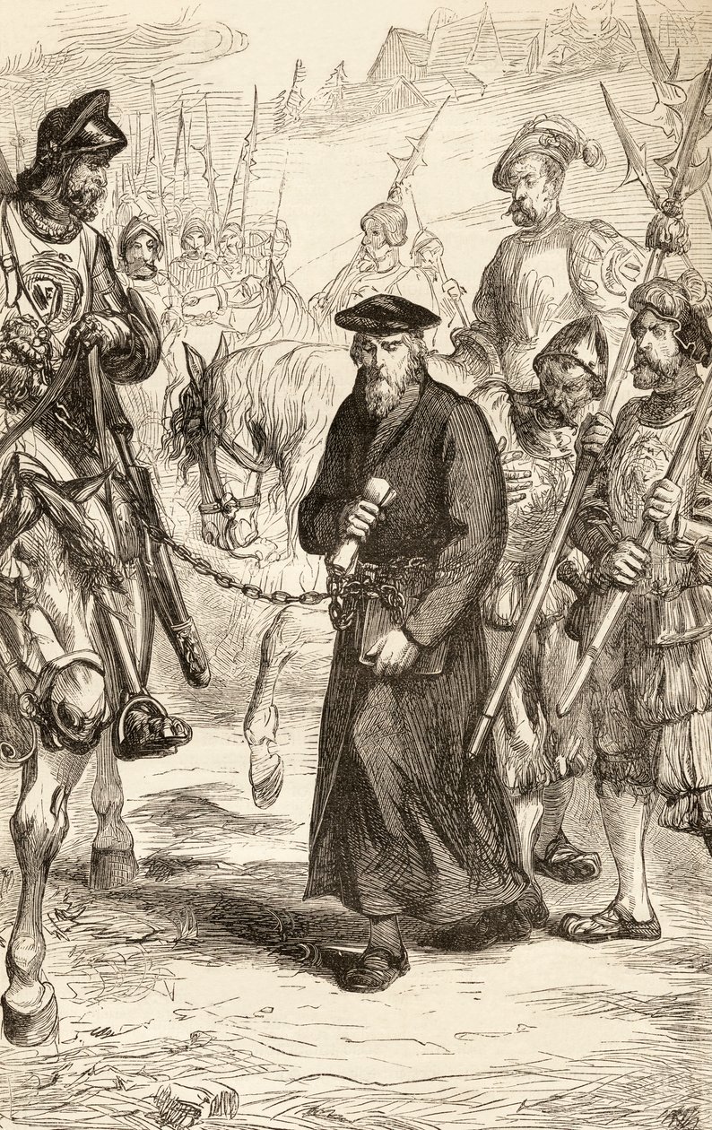 Hieronim z Pragi w kajdanach w drodze do więzienia, ok. 1865 (drewno) autorstwa English School