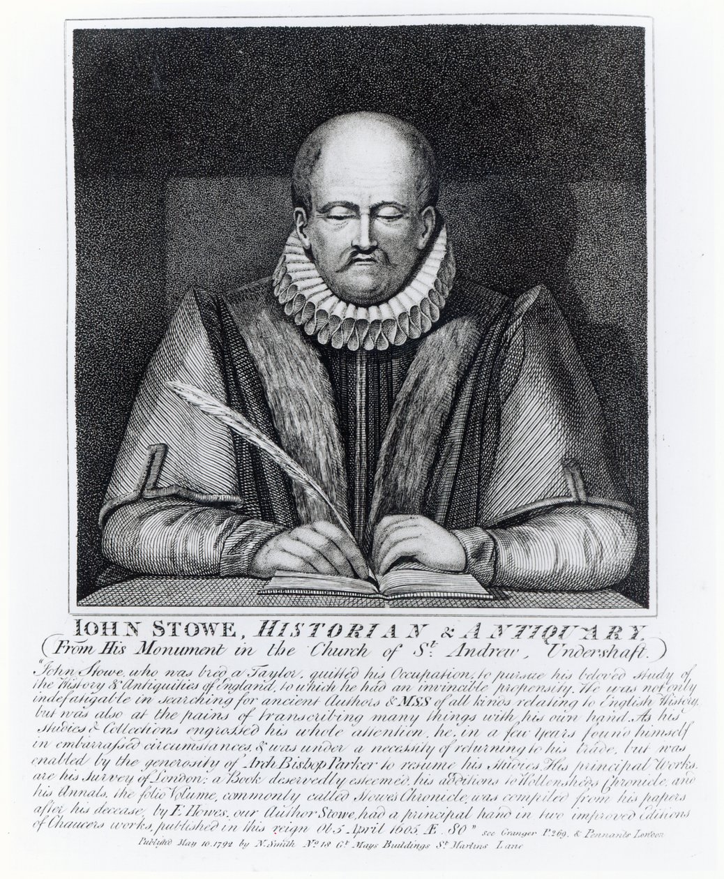 John Stowe, portret z jego pomnika w kościele św. Andrzeja, Podszyb, 1792 autorstwa English School