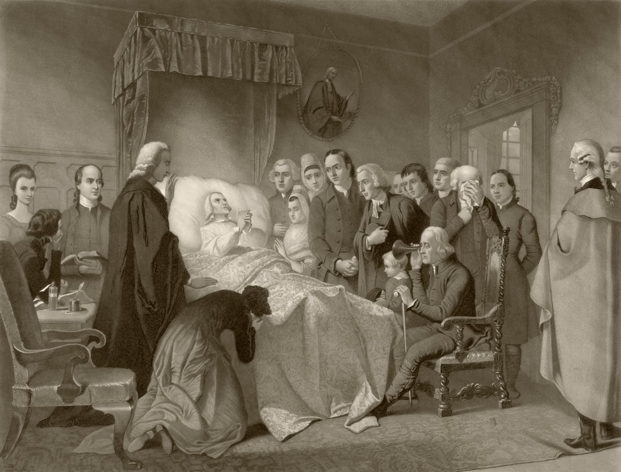 John Wesley na łożu śmierci, po XIX-wiecznej pracy rytowanej przez Johna Sartain autorstwa English School