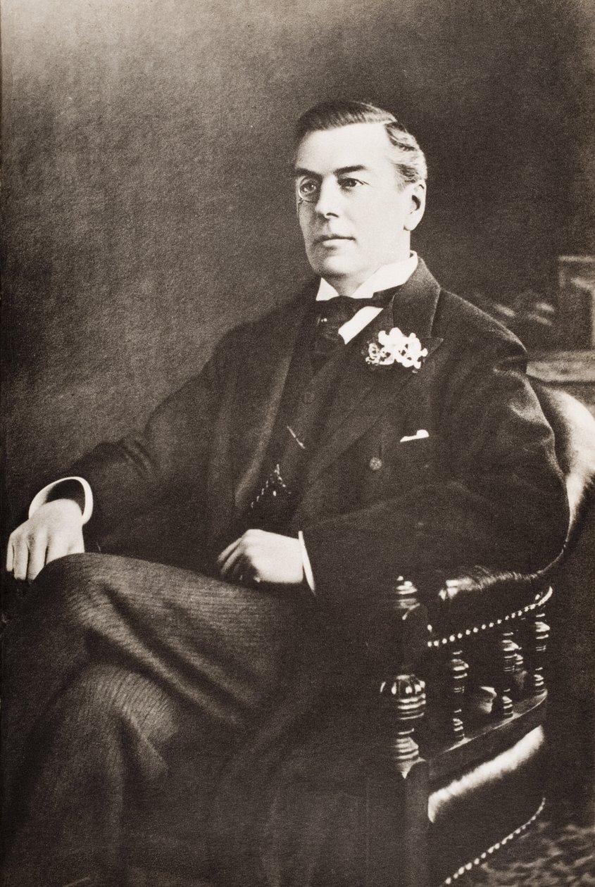Joseph Chamberlain, ilustracja z „Króla Edwarda i jego czasy” Andre Maurois, wydana w 1933 r. (druk) autorstwa English School
