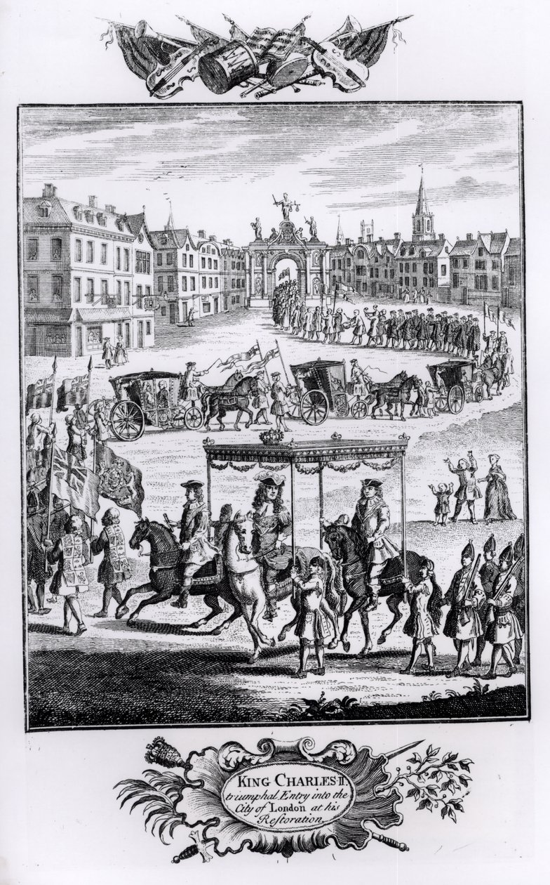 Król Karol II (1630-1685): Triumfalny wjazd do londyńskiego City podczas jego restauracji, maj 1660 autorstwa English School