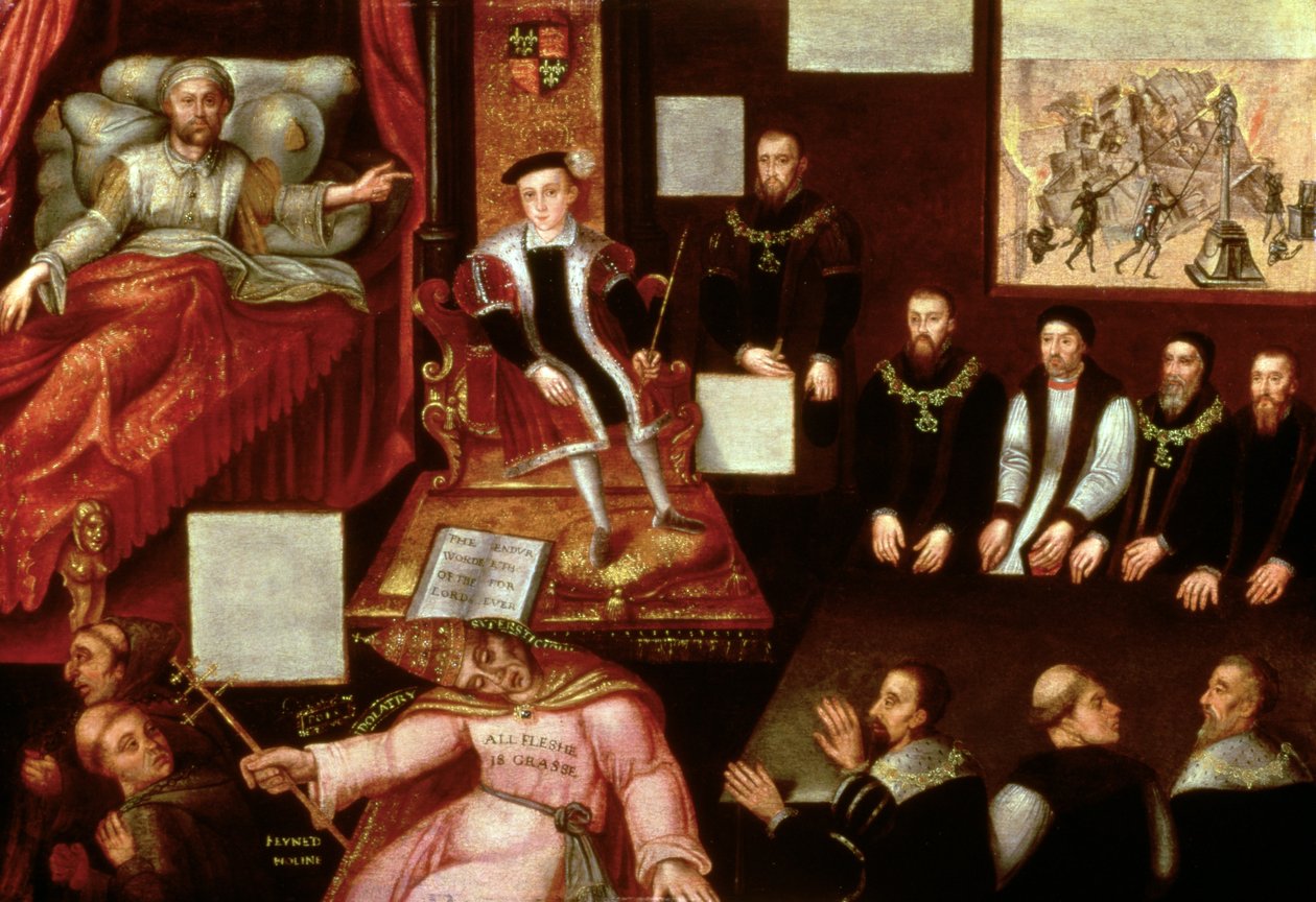 Król Edward VI (1537-53) i papież, ok. 1570 autorstwa English School