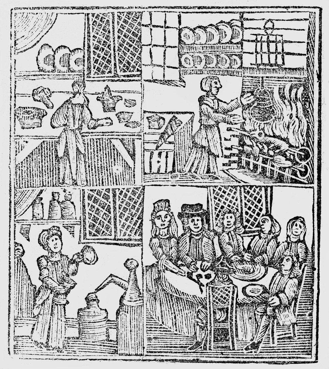 Wnętrza kuchenne, ilustracja z „Księgi Ballad z Roxburghe” autorstwa English School