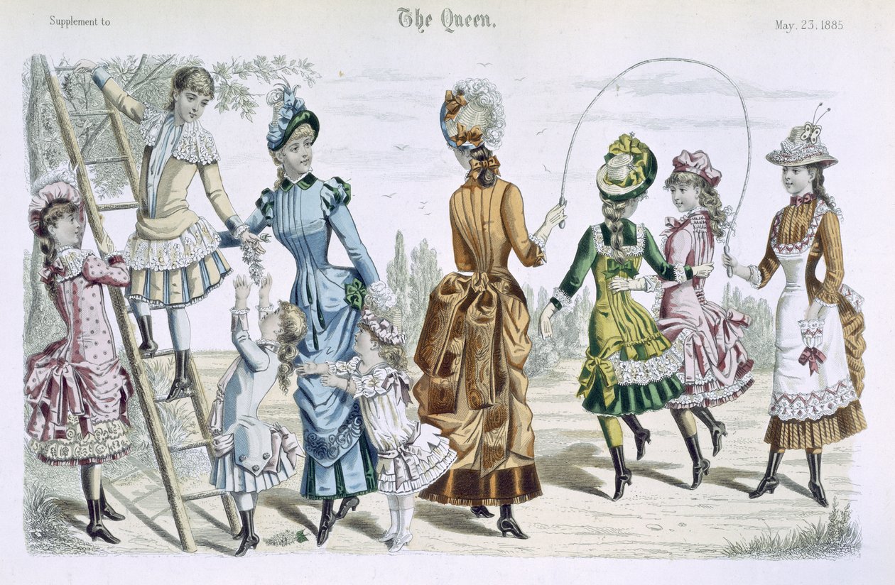 Najnowsza moda paryska, z „Królowej” 23 maja 1885 (kolor grawerowany) autorstwa English School
