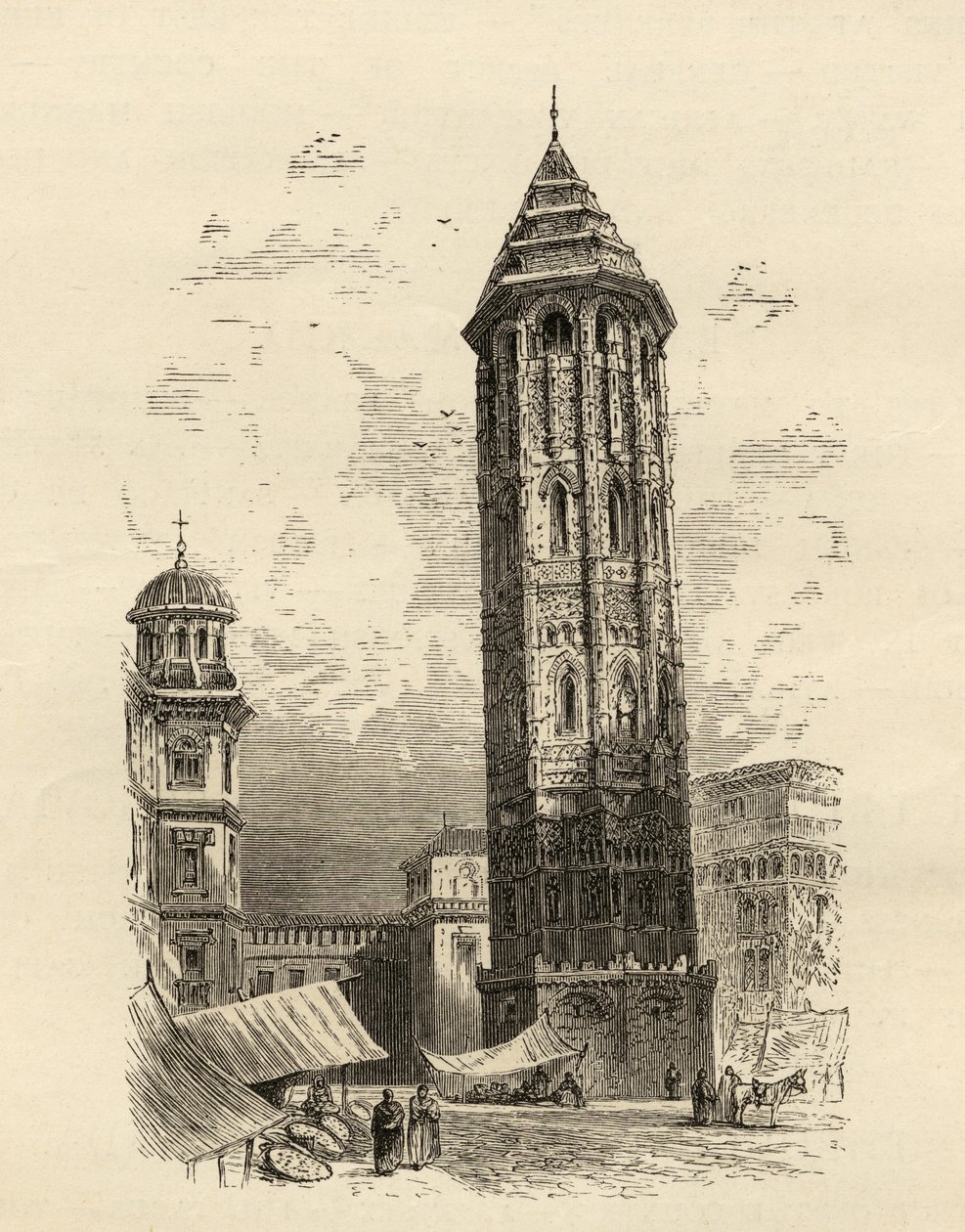 Krzywa Wieża Saragossa, ilustracja z „Obrazów hiszpańskich” ks. Samuela Manninga autorstwa English School