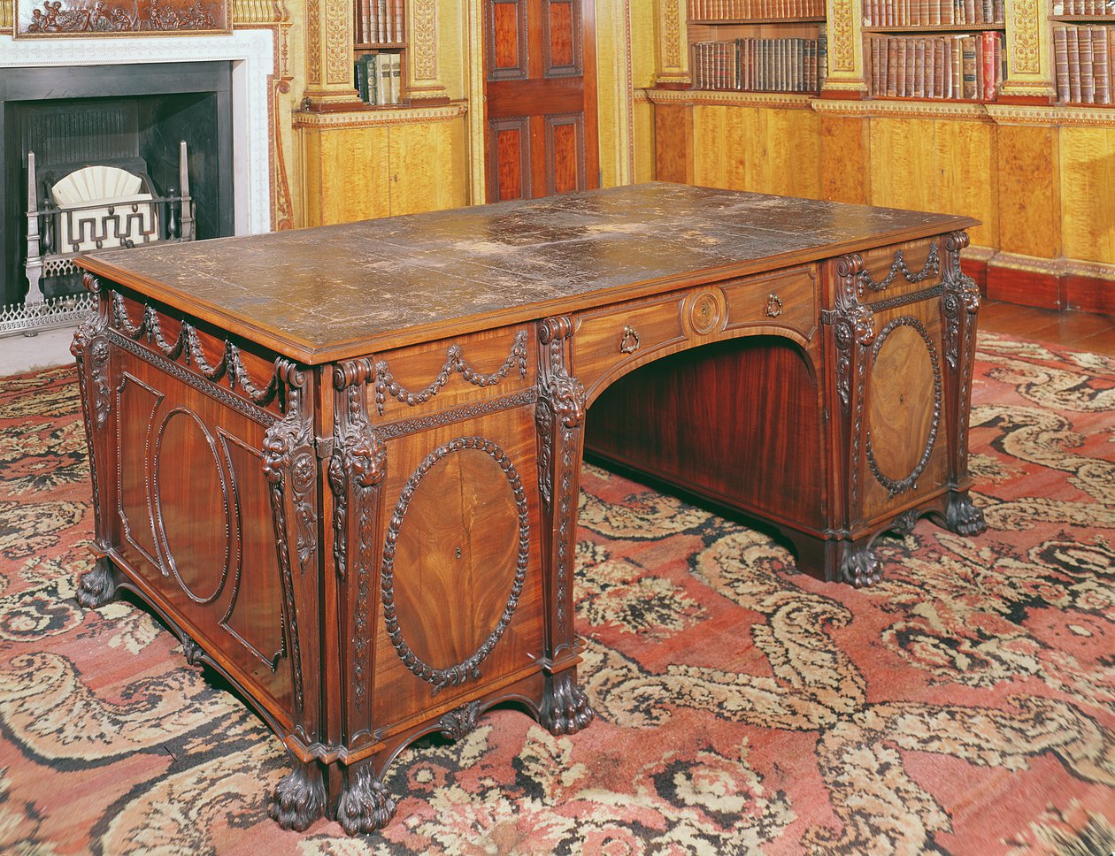 Stół biblioteczny dostarczony przez Thomasa Chippendale, 1767 autorstwa English School