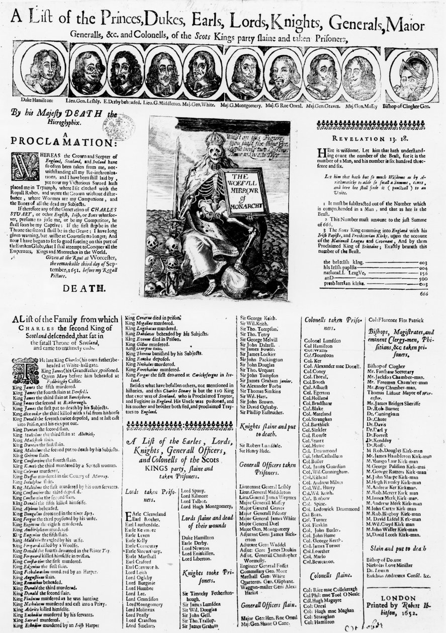 Lista osób lojalnych wobec króla Szkotów, które zginęły lub zostały wzięte do niewoli, 1652 r. autorstwa English School