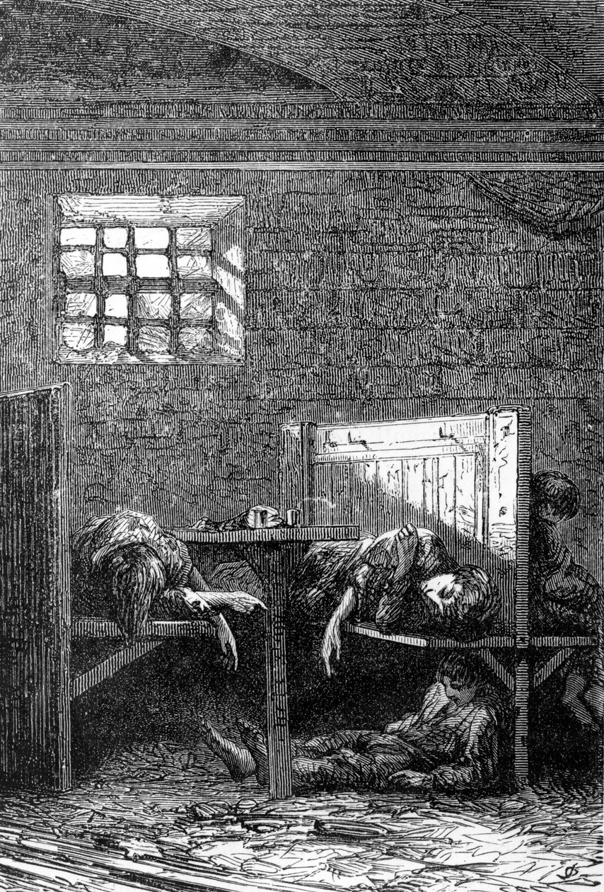 Śpiący włóczędzy, ilustracja z „Ricordi di Londra” Edmondo de Amicis, opublikowana w 1874 r. autorstwa English School
