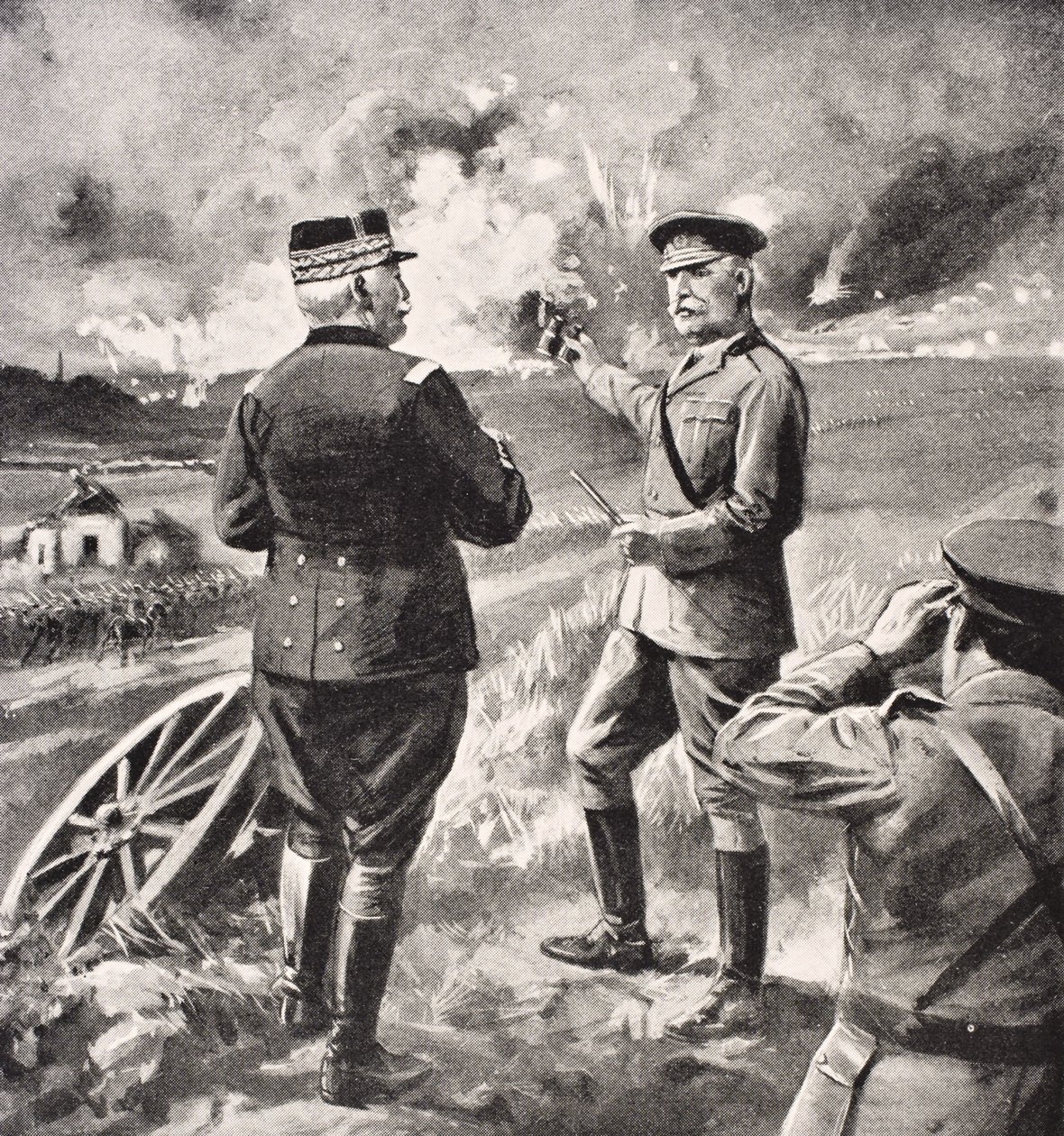 Lord Kitchener i generał Joffre na froncie zachodnim, 1915, z "The War Illustrated Album deLuxe", wydanego w Londynie w 1916 r. autorstwa English School