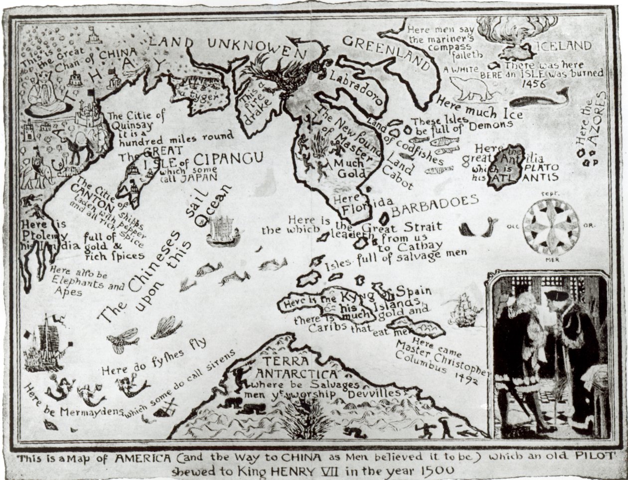Mapa Ameryki i kierunki do Chin, będąca prawdopodobnie kopią oryginału z XVI wieku autorstwa English School