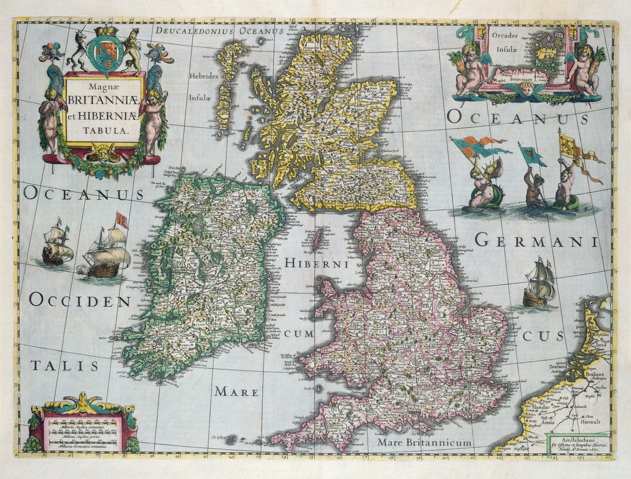 Mapa Wielkiej Brytanii, 1631 (ręcznie barwiony grawerunek) autorstwa English School