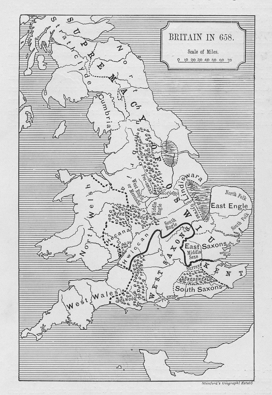 Mapa Wielkiej Brytanii w 658 r., opracowana przez Stanford