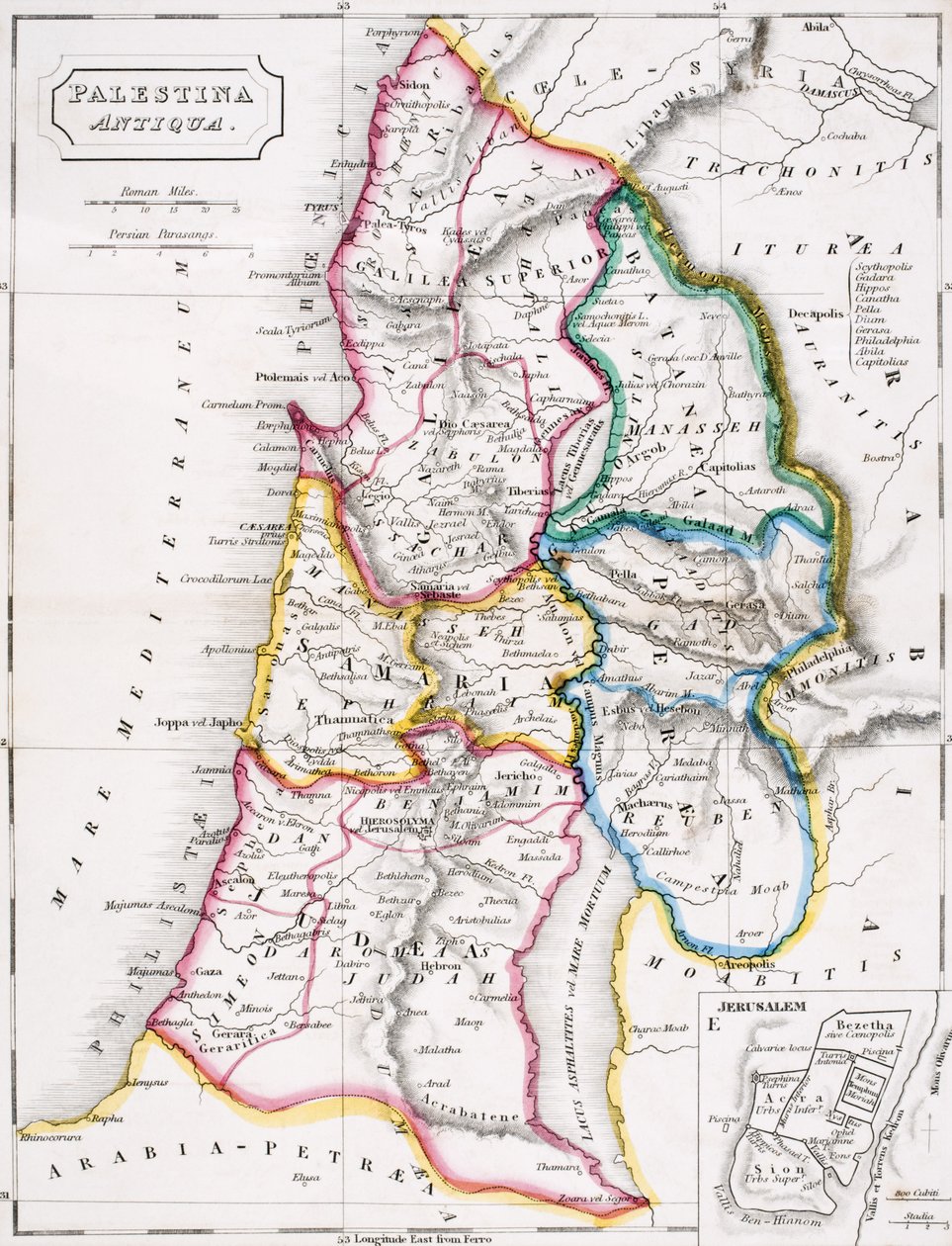 Mapa Palestyny, Palestina Antiqua, z „Atlasu geografii antycznej” Samuela Butlera, opublikowanej w Londynie, ok. 1829 autorstwa English School