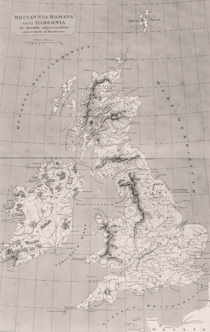 Mapa rzymskiej Brytanii z Irlandią i przyległymi wyspami, mapa pierwotnie opublikowana w Londynie, 1818 r. autorstwa English School