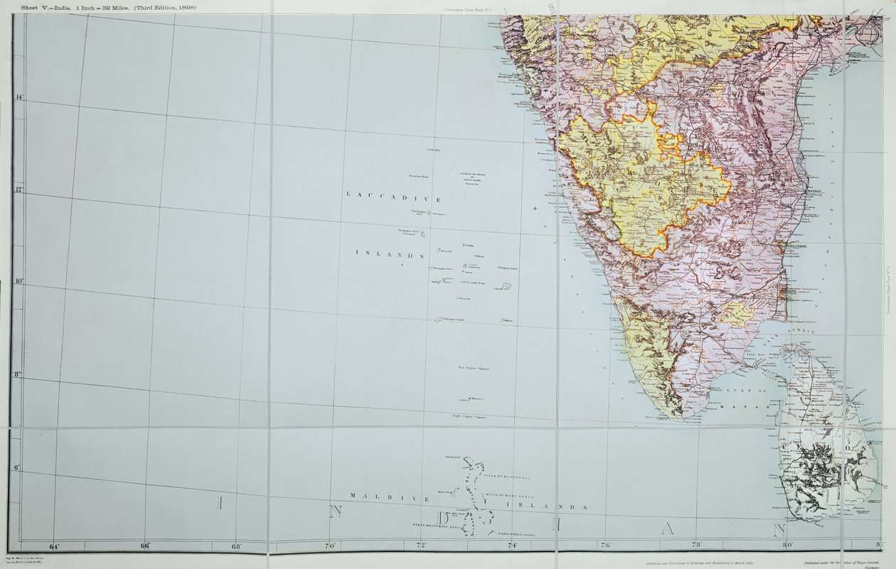 Mapa południowych Indii, 1898 (litografia kolorowa) autorstwa English School