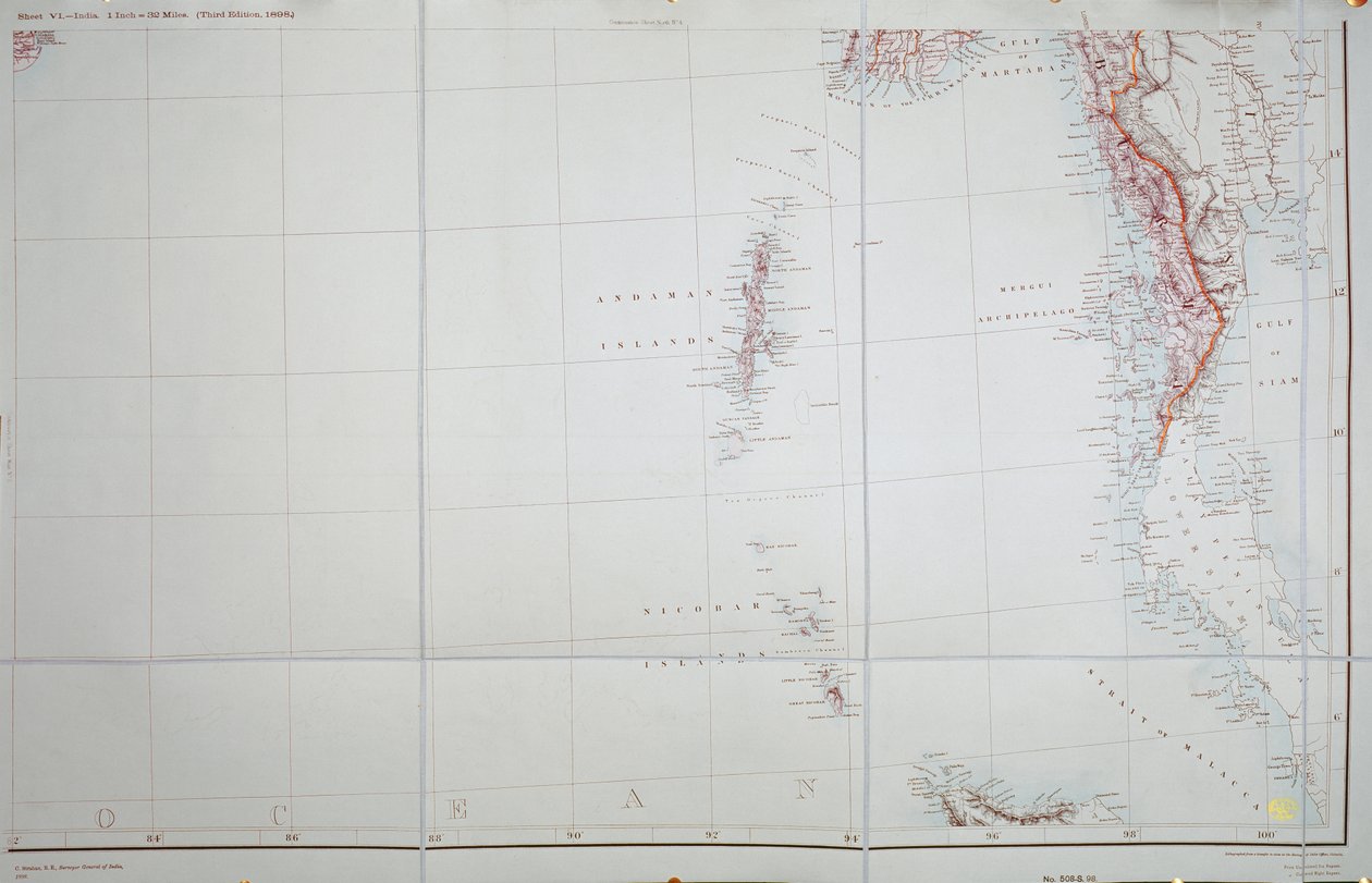 Mapa wysp Andaman i Nicobar, Zatoka Bengalska, 1898 autorstwa English School