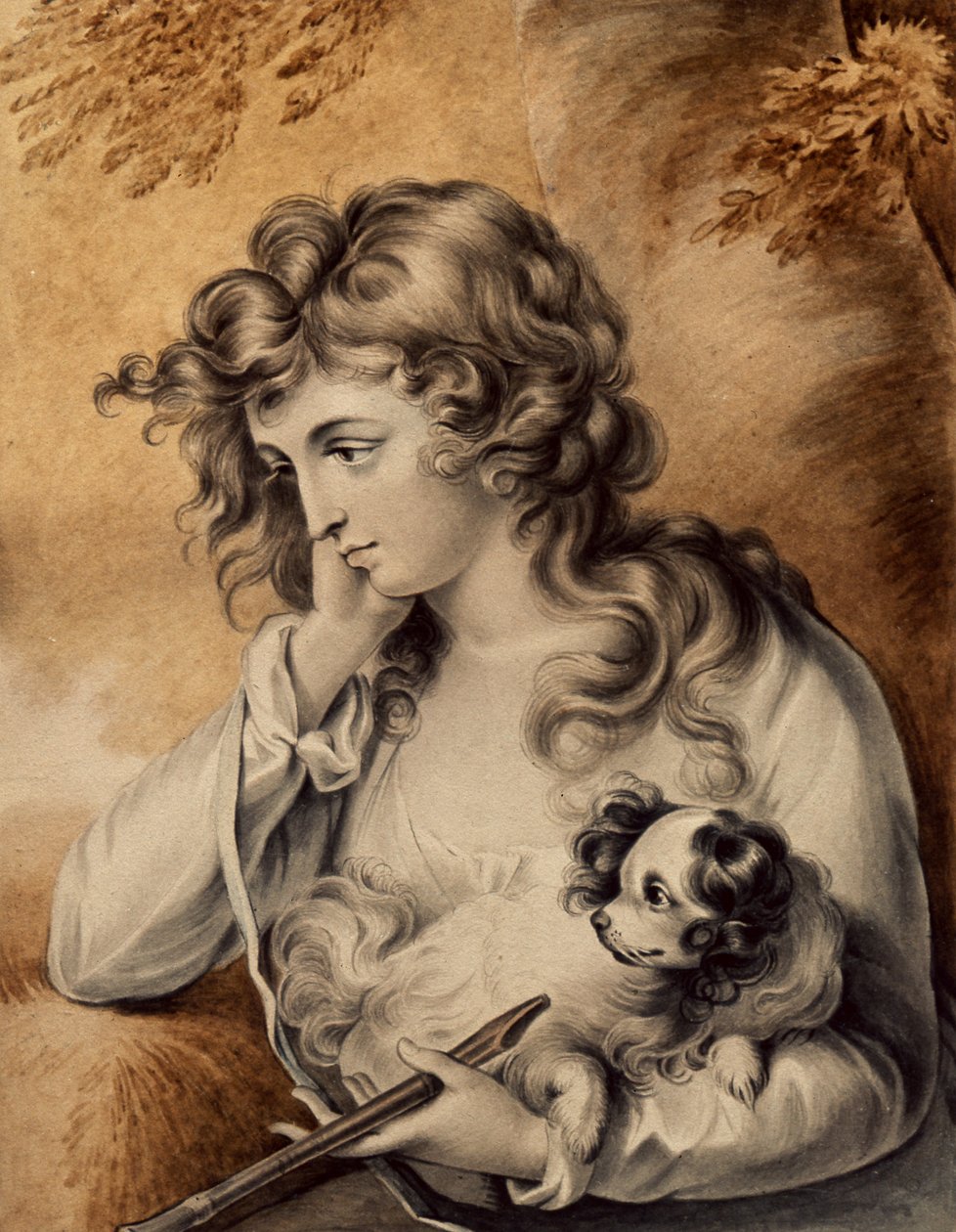 Maria, postać z Lawrence Sternes Podróż sentymentalna, rytowana przez Peltro Williama Tomkinsa, 1808 autorstwa English School