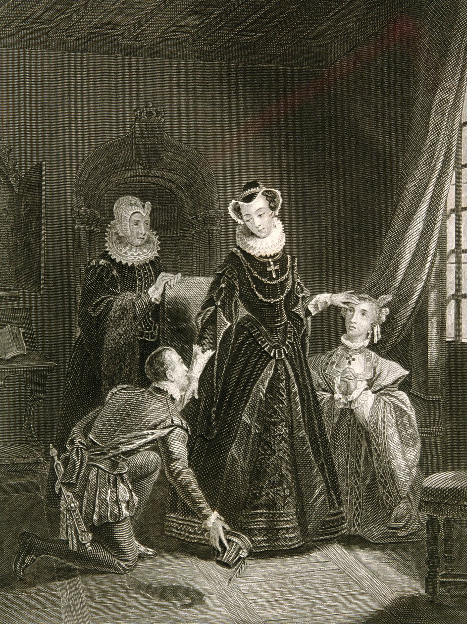 Maryja Królowa Szkotów (1542-87) w towarzystwie dworzan autorstwa English School