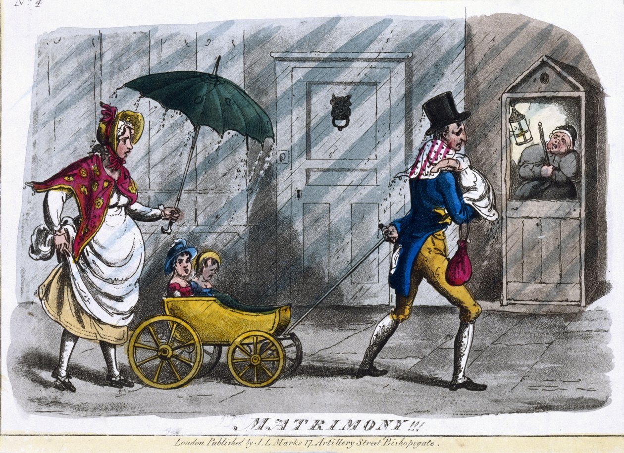 Małżeństwo!, ok.1810 (kolorowa akwaforta) autorstwa English School