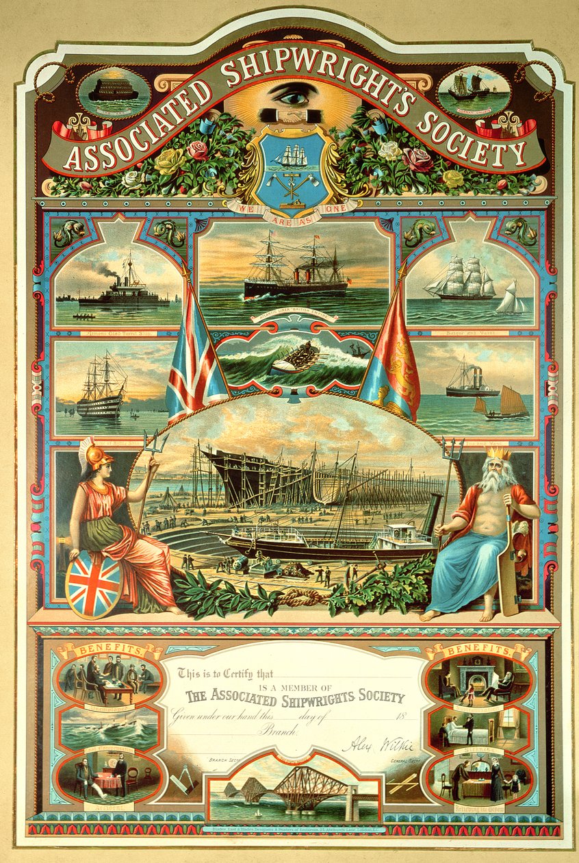 Certyfikat Członka Stowarzyszenia Associated Shipwrights Society autorstwa English School