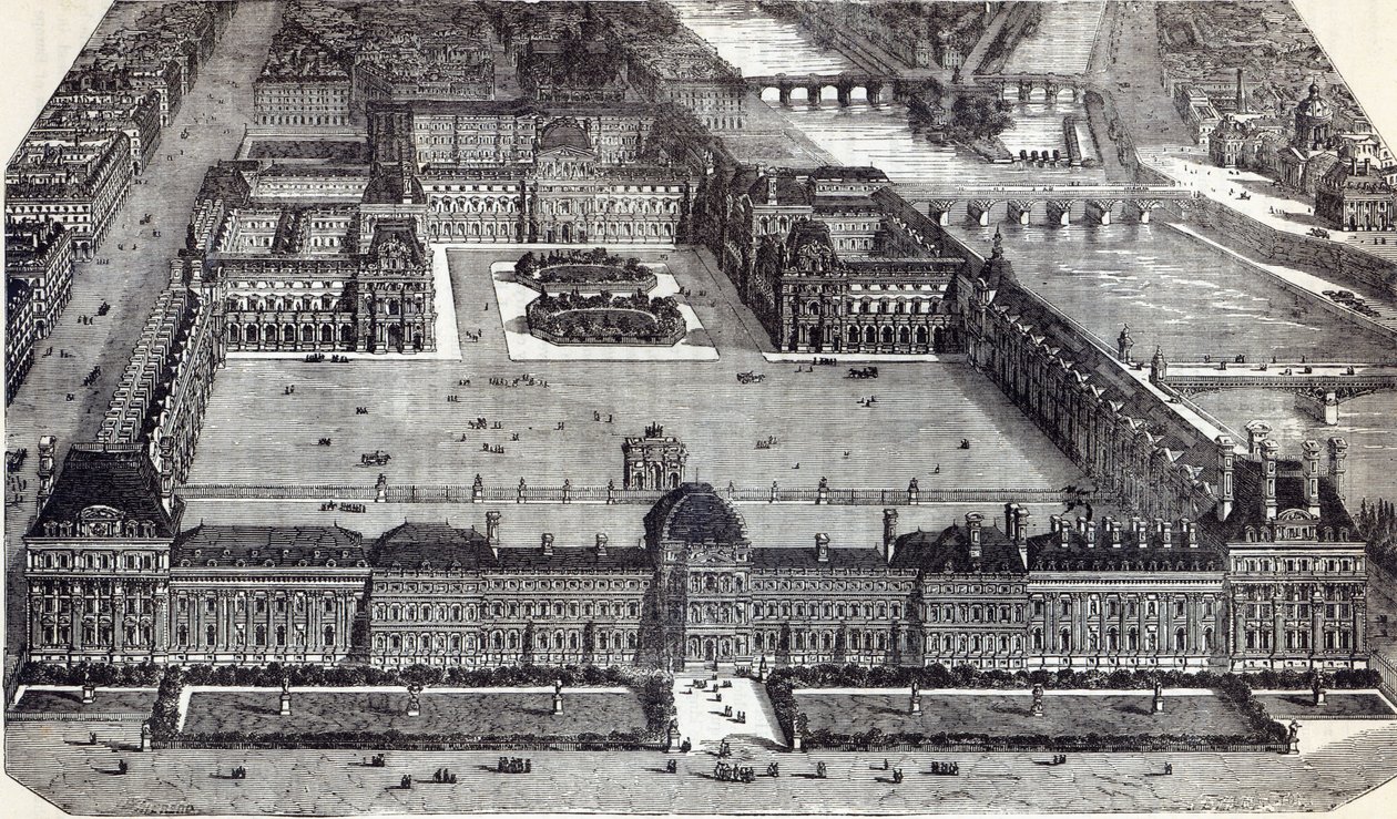 Współczesny widok Tuileries i Luwru, Paryż, 1845 autorstwa English School
