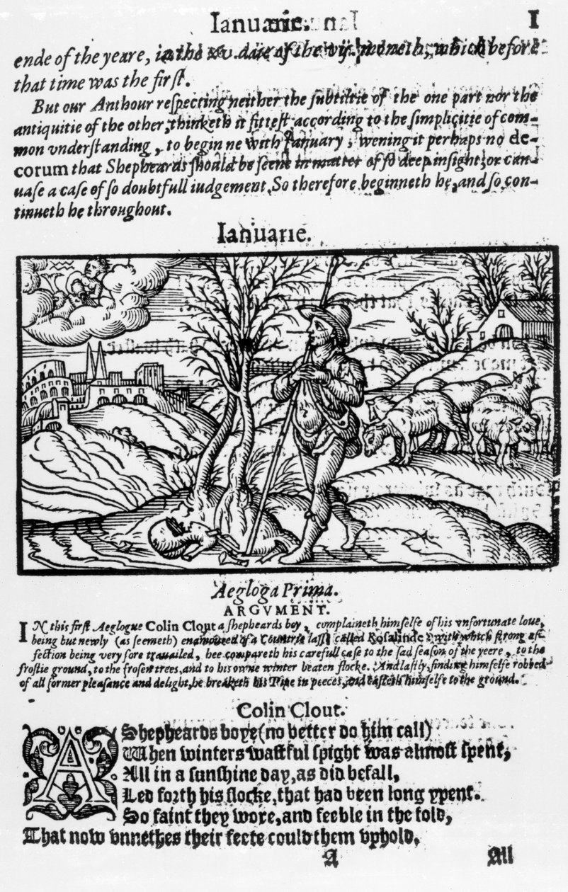 Miesiąc styczeń, z „Kalendarza Pasterzy” Edmunda Spensera (1552-99) autorstwa English School