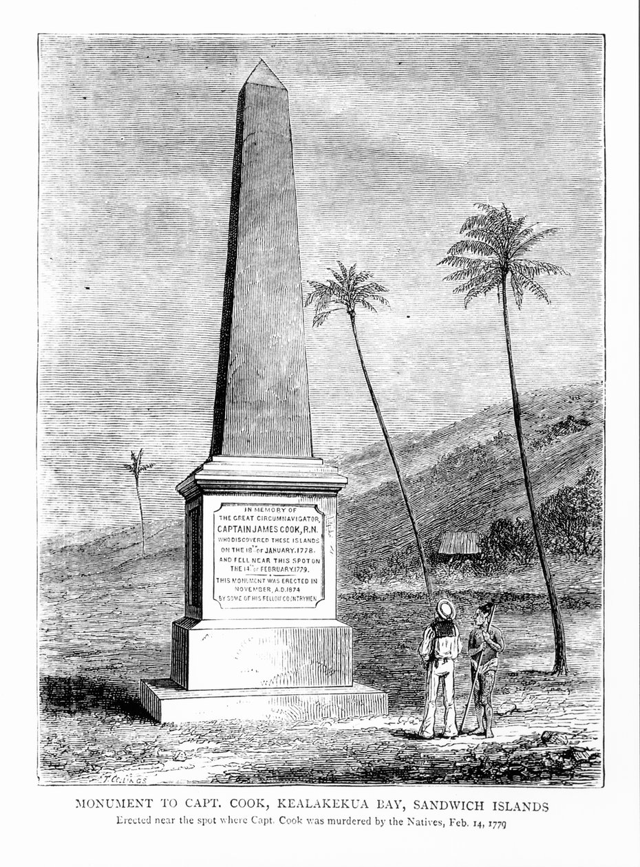 Pomnik kapitana Jamesa Cooka (1728-79), Kealakekua Bay, Wyspy Sandwich autorstwa English School
