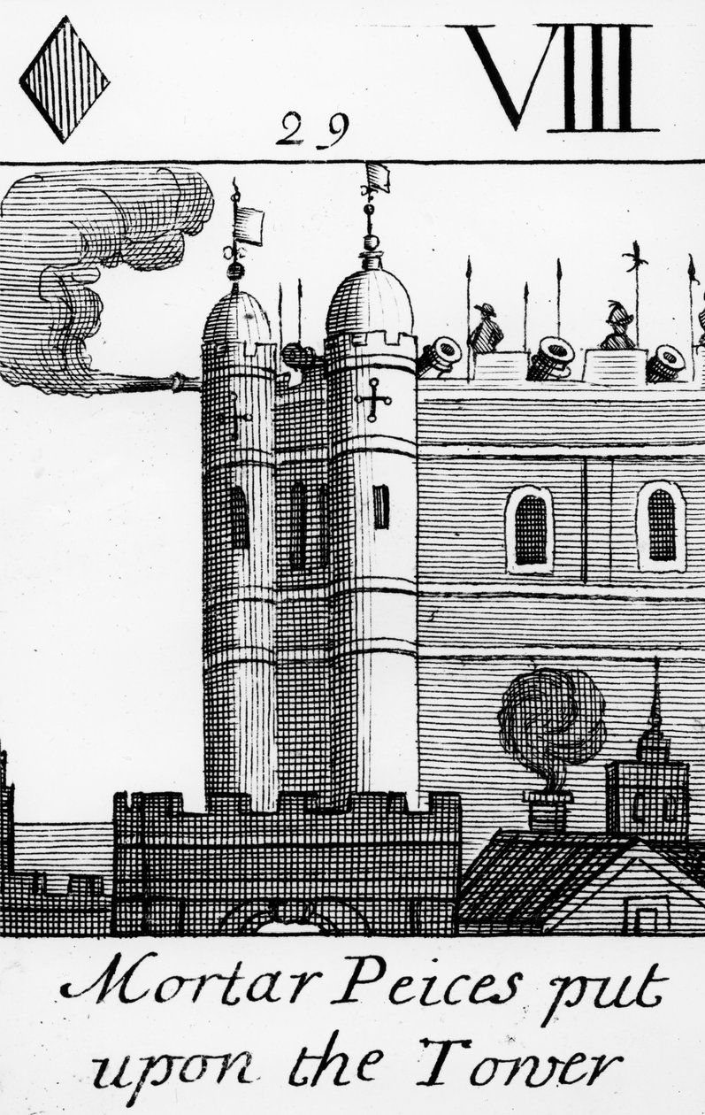 Kawałki zaprawy umieszczane na Tower of London autorstwa English School