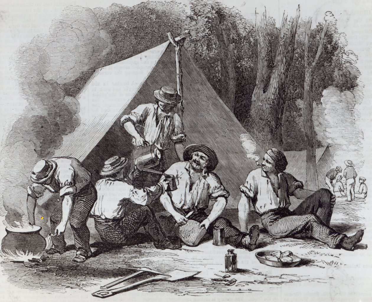 Poszukiwacze złota z Mount Alexander w wieczornym mesie, z „The Illustrated London News”, 1852 autorstwa English School