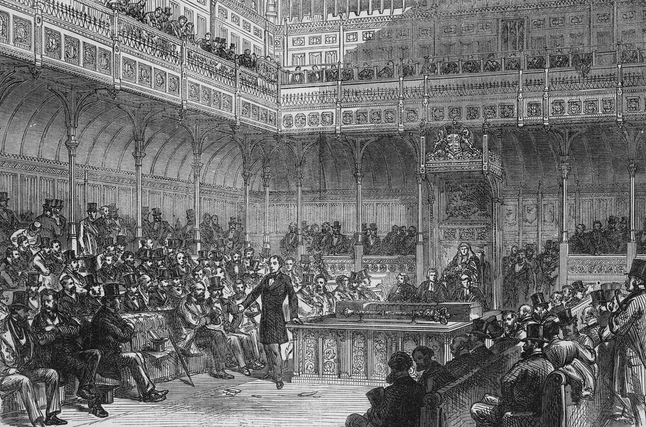 Pan Disraeli przedstawia ustawę reformatorską w 1859 r. autorstwa English School