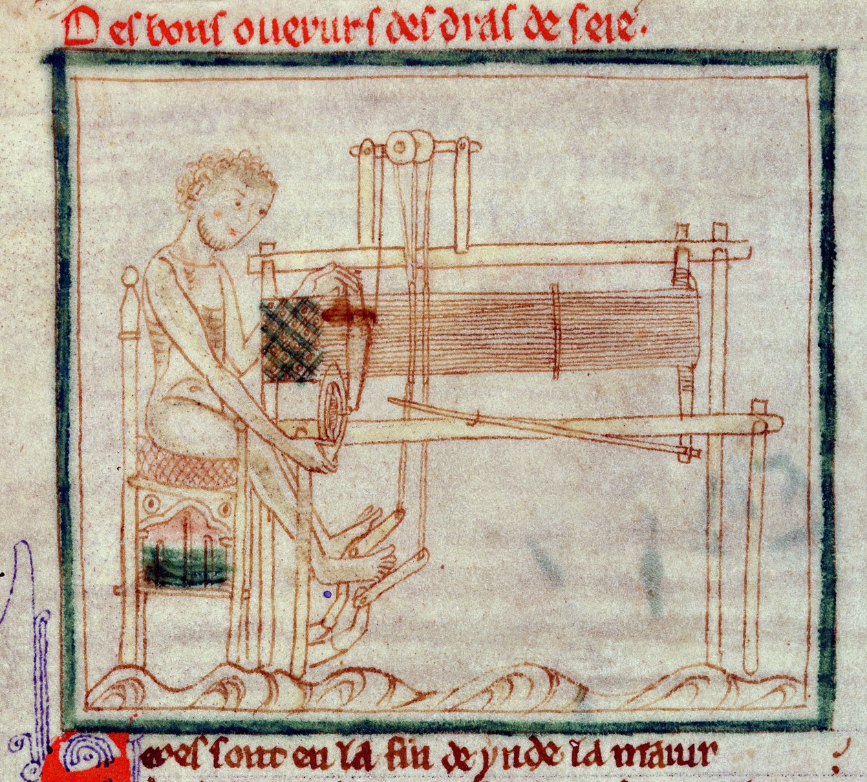 Ms 0.9.34 fol.32v Krosno tkackie, z Romansu Aleksandra, 1250 autorstwa English School