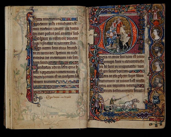 Ms 1-2005, ff.76v-77r: David i głupiec, historyczny wstęp z Psałterza Macclesfielda, Use of Sarum, East Anglia, c.1330 autorstwa English School