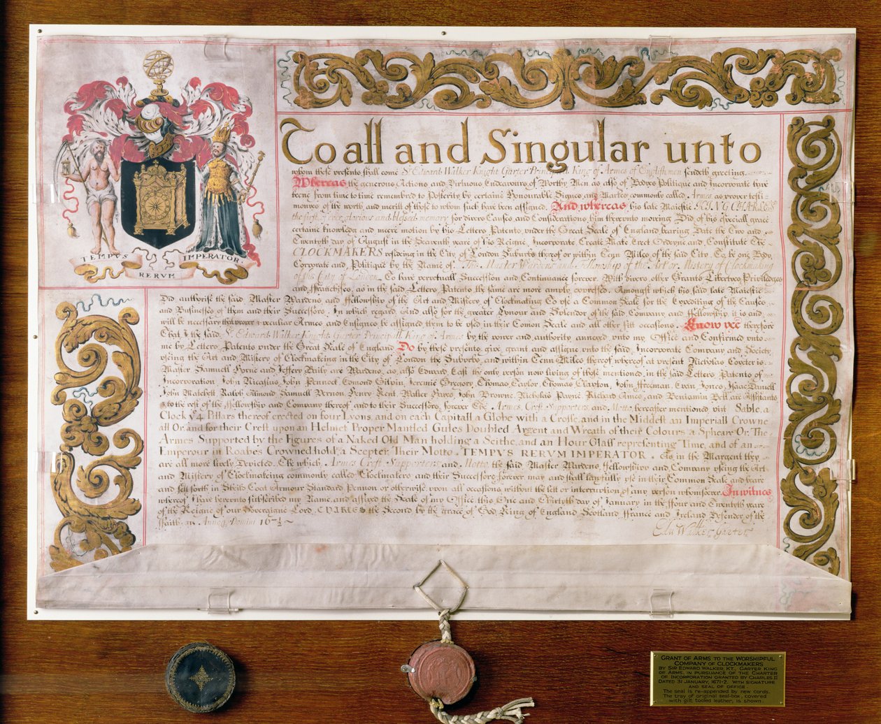 Ms 3970 Grant of Arms to the Clockmakers Company, Edward Walker, Garter King at Arms, 1671-72 autorstwa English School