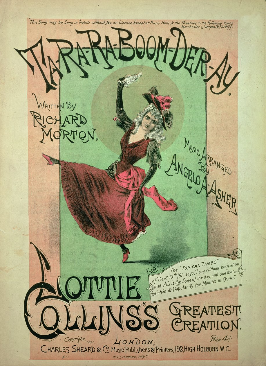 Okładka muzyczna do Ta-Ra-Ra-Boom-Der-Ay, wydana przez Charles Sheard & Co, 1891 autorstwa English School