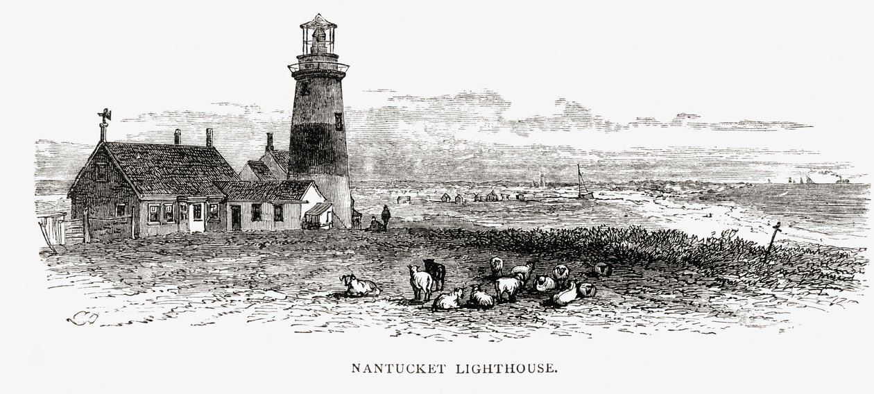 Latarnia morska Nantucket, Massachusetts, ok. 1870, z „American Pictures”, wydanej przez The Religious Tract Society, 1876 autorstwa English School