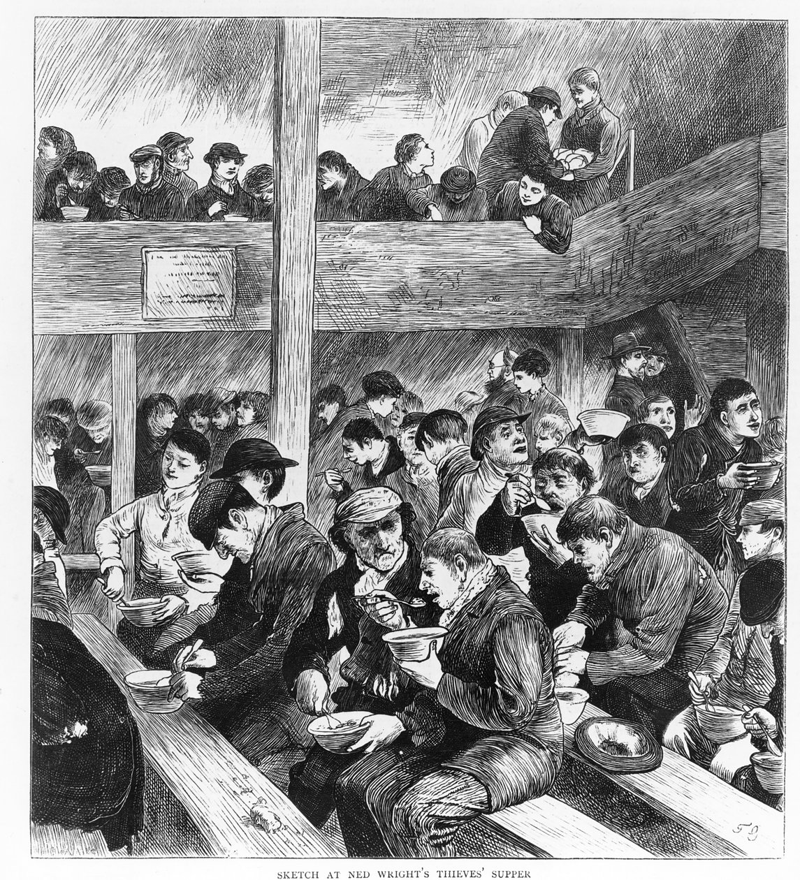 Wieczerza Złodziei Neda Wrighta, opublikowana w ilustrowanej gazecie „The Graphic” sobota, 26 lutego 1870 autorstwa English School